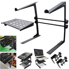 Black Two-Tier Adjustable DJ Stand with Clamps for DJ Controllers & Equipment picture