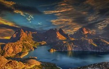 Landscape sunset mountains bay island lofoten norway Custom Gaming Mat Desk picture