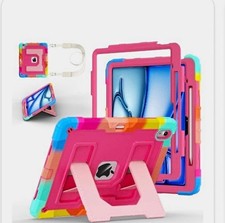 Auorld Rugged Case w/ Stand Pencil Holder Strap iPad Air 13 M2/M3/M4 Pink picture