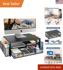 Desk Organizer and Accessories, 2-Tier Riser with Drawer and 2 Pen Holders, L... picture