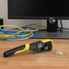 All-in-One Ratcheting Crimper & 50 Pack of Pass-Thru Connectors for Data Cables picture