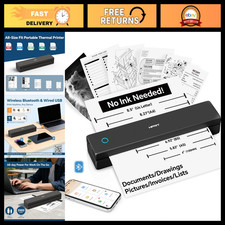 Portable Thermal Inkless Travel Printer with 10 Matte Black Sheets - Compact & L picture