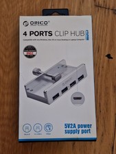 ORICO MH4PU-P 4 Port USB 3.0 Clip Hub Aluminum Desk Clamp 5Gbps Silver Open Box picture