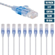 10x 3FT CAT6A RJ45 Ethernet LAN Network Patch Cable Slim Cord 30AWG Router White picture