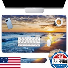 Arttown Keyboard Mouse Pad Set, 4 In 1 Desk Mat Set Ocean Beach Sunset picture