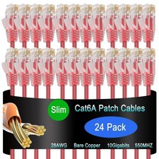 24-Pack 3 ft Red Cat6a Slim Ethernet Patch Cable 10G Network Cord for Data picture