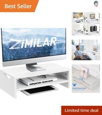 Compatible Monitor Stand Riser 2 Tiers Wooden Desk Organizer for PC Laptop picture