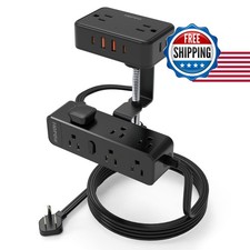 HOPOW Dual Layer Desk Clamp Power Strip 13 Outlets 4 USB 10FT Cord Black picture