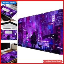 Anime Neon Mouse Pad Purple Pink City Large Gaming Desk Mat 31.5x15.7 in picture