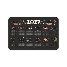 2027 Black Cat Calendar Desk Mat Mouse Pad | 2 Sizes | Cute Kawaii Art. picture