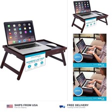 BIRDROCK HOME Bamboo Lap Tray with Black Top - Adjustable Laptop Desk - Folda... picture
