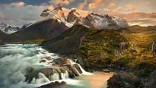 Landscape forest river trees snow snowy mountain clouds Custom Gaming Mat Desk picture