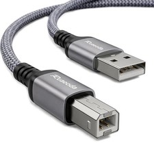 USB Printer Cable Nylon Braided USB A to B Cord - Space Grey - 10 Feet picture