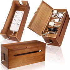 Wooden Cable Management Box Double Layer Cord Organizer with Lid Large Walnut picture
