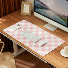Checkered Desk Mat, Large Cute Aesthetic Retro PU Leather Computer Laptop Desk M picture