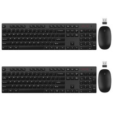 2 PCS Wireless Keyboard Mouse Combo Silent Full Size Cordless USB 2.4GHz Black picture