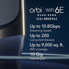 NETGEAR RBKE963-100NAR Orbi 960 Series AXE11000 Quad-Band Mesh Wi-Fi 6E -  White picture