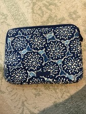 Vera Bradley Padded Cotton Floral Laptop Sleeve Case Blue White 14x11 picture