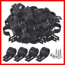 120Pcs 3/4 Inch Black Nylon Screw Mounting R-Type Cable Clip Wire Clamp with ... picture