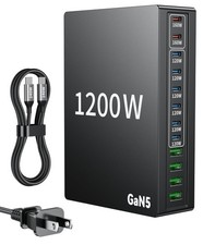 1200W USB C Charger Block Fast 12 Port MacBook Pro Charging Station Black picture
