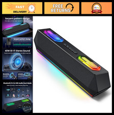 40W Bluetooth PC Speakers, HiFi Stereo Soundbar with RGB Lighting & USB Audio fo picture