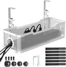 Under Desk Cable Management Tray No Drill Mesh Wire Organizer Clamp White USA picture