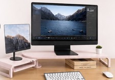 TEAMIX Monitor Riser for 2 Monitors, Wood Desktop Dual Stand with 42 inch White picture