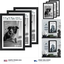 11x17 Picture Frame 3 Pack - Black Woodgrain Poster Frame, Solid Wood & HD Te... picture