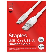 Staples TECH USB‑A to USB‑C Charging Cable – 6.5 ft., Fast White picture