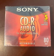 Sony CD-R Audio Recordable Disk Slim Jeweled Cases Pack of 5 New Sealed 80 Min picture