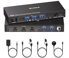 KCEVE 2x4 Quad Monitor KVM Switch USB 3.0 to 4 HDMI Wired Remote Mac/Windows picture