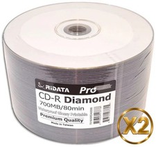 100-Pak Ridata Pro WATERPROOF GLOSSY White Inkjet Hub DIAMONDSILVER 80-Min CD-Rs picture