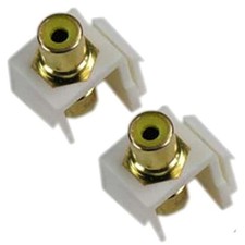 2x RCA Female to Female Keystone Jack Coupler Snap In Insert Yellow Center White picture