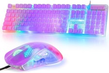CHONCHOW RGB Gaming Keyboard and Mouse Combo,USB Wired Custom Clear Purple  picture