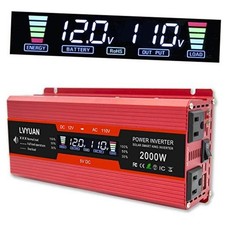 /2000W(Peak) Car Power Inverter DC 12V to 110V AC Converter with LCD 1000W Red picture