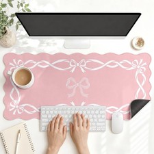 Scalloped Gaming Mouse Pad Desk Mat Cute Bow 35.4x15.7 Inch Protector picture