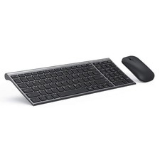 SEENDA Wireless Ultra Slim Keyboard Mouse Combo 2.4G & USB, WGJP-031B Gray Black picture