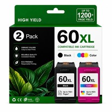 60XL Black and Color Ink Cartridges Combo Pack for HP Printers, 2 Pack picture