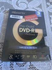 Memorex Pro Gold DVD-R Archival 3 Pack 4.7GB 120 Min 24k Gold Layer Vintage New picture