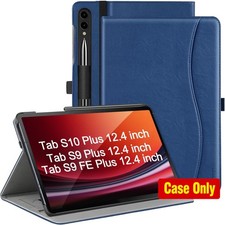 Tablet Case for Galaxy Tab S10 Plus 2024, Blue Leather, Hand Strap, Front Pocket picture