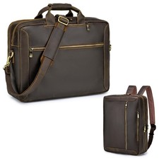 Large Full Grain Leather Briefcase Convertible Backpack For Men Business Trav... picture