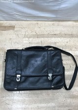 Wilson's Leather Black Vintage Leather Briefcase Laptop Messenger Bag picture