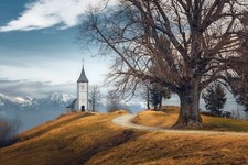 Landscape trees fall outdoors building church slovenia Custom Gaming Mat Desk picture