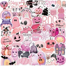 50Pcs Pink Halloween Decoration Ghost Sticker for Adult 2-3.5 inches, picture
