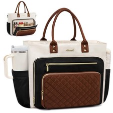 Teacher Tote Bag for Women Work, Laptop 15.6 Inch, Black-beige-brown picture