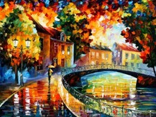 Landscape painting leonid afremov fall colorful bridge Custom Gaming Mat Desk picture