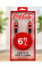 Coca-Cola Red Braided USB-A to USB-C Cable 6 ft Fast Charging & Sync picture