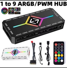 ARGB PWM Fan Hub Controller 1-to-9 Port 5V 3-Pin SATA Powered With Remote. Black picture