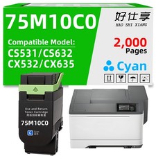 75M10C0 Cyan Toner Cartridge Compatible for Lexmark CS531 CS632 CX532 CX635 picture