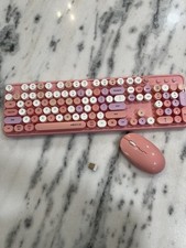 UBOTIE Pink Colorful Wireless Keyboard & Mouse Combo Retro Typewriter Keys EUC picture